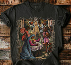 Saints Over Sinners Vintage Nativity Graphic Tee | Bold Christian Streetwear |