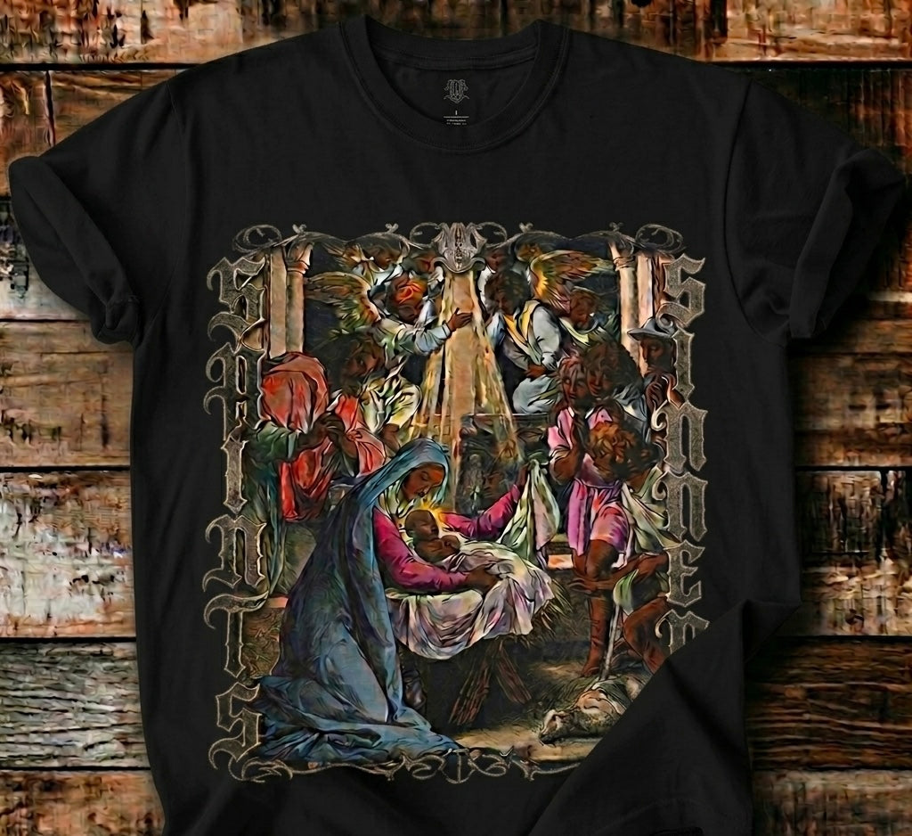 Saints Over Sinners Vintage Nativity Graphic Tee | Bold Christian Streetwear |